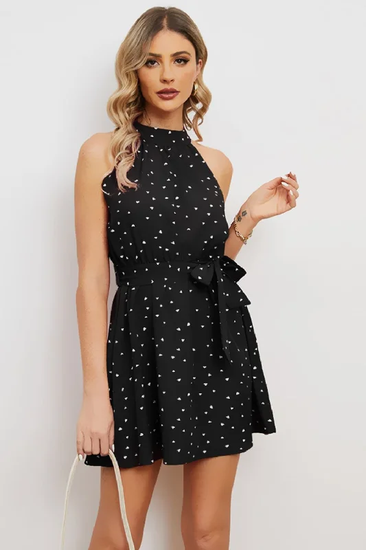 Sleeveless Women Dress in Bright Colors for Summer Parties Printed Tie Waist Mini Dress