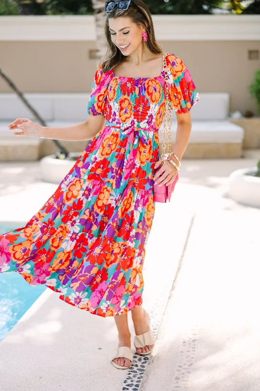 Shift Women Dress with a Simple and Classic Design for Everyday Wear Return To Me Magenta Floral Midi Dress