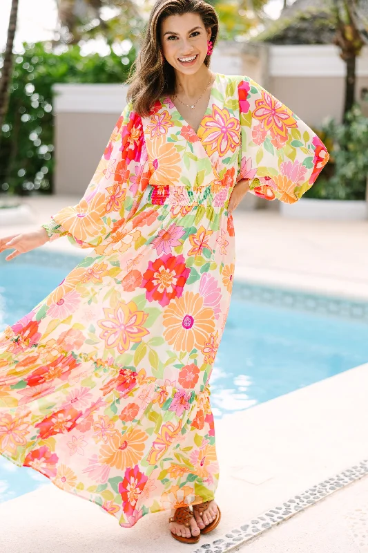 Plus Size Women Dress with a Flattering A - Line Cut for Comfort and Style Say It Loud Fuchsia Pink Flroal Maxi Dress