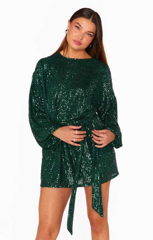 Lace - Embellished Women Dress for an Elegant and Sophisticated Appearance Sure Thing Mini Dress ~ Emerald Sequins