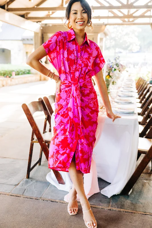 Mini Women Dress with a Short Hem for a Young and Trendy Style Take Your Shot Berry Pink Floral Midi Dress Mini Women Dress with a Short Hem for a Young and Trendy Style Take Your Shot Berry Pink Floral Midi Dress