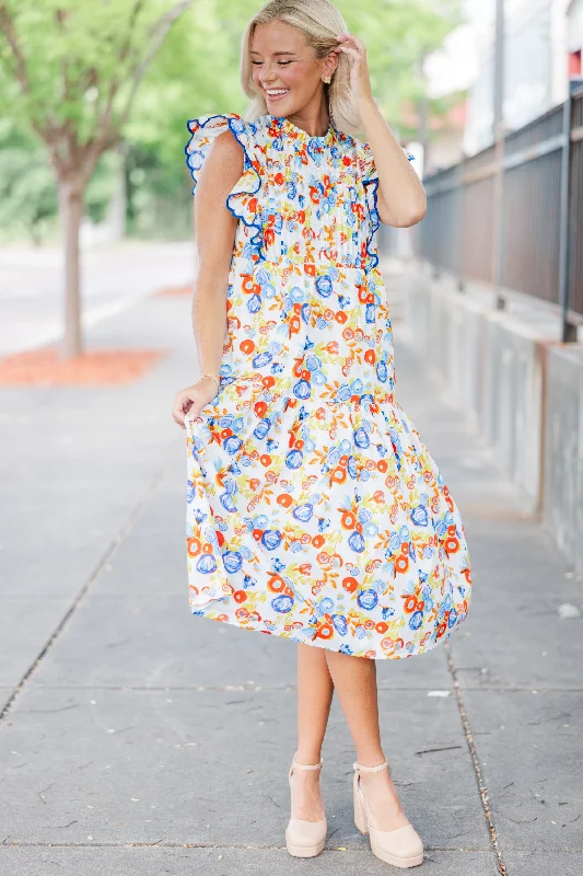 Sleeveless Women Dress in Bright Colors for Summer Parties Talk About Fun Blue Floral Dress