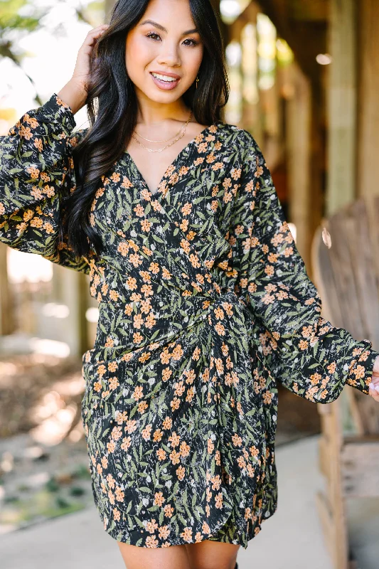 Ruffled Women Dress with Multiple Layers for a Playful and Girly Style What Drives You Black Floral Wrap Dress