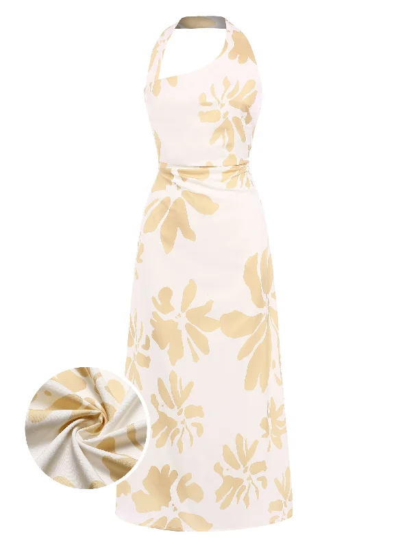 Wrap - Style Women Dress with Adjustable Fit for All Body Types Yellow 1930s Asymmetric Neckline Floral Dress