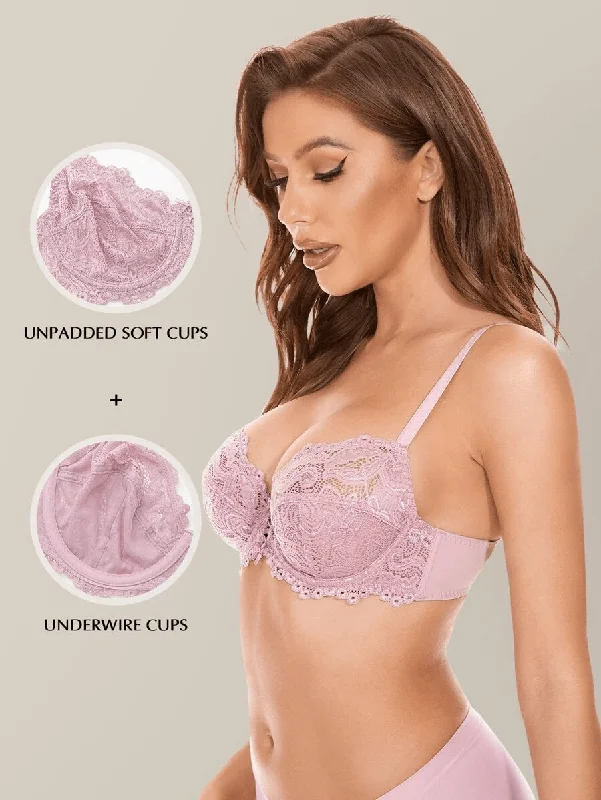 Sports bras for high - impact activities and workouts​ Floral Lace Non-Padded Full Coverage Underwire Bra Purple