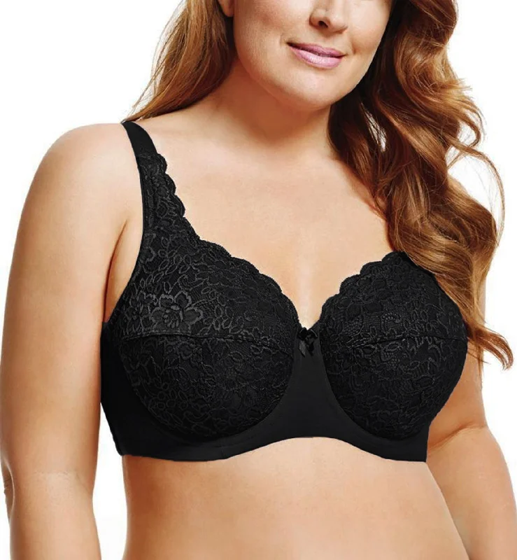 Back - closure bras with traditional hook - and - eye fastenings Elila Isabella Stretch Lace Full Coverage Underwire Bra (2311) - Black Back - closure bras with traditional hook - and - eye fastenings Elila Isabella Stretch Lace Full Coverage Underwire Bra (2311) - Black