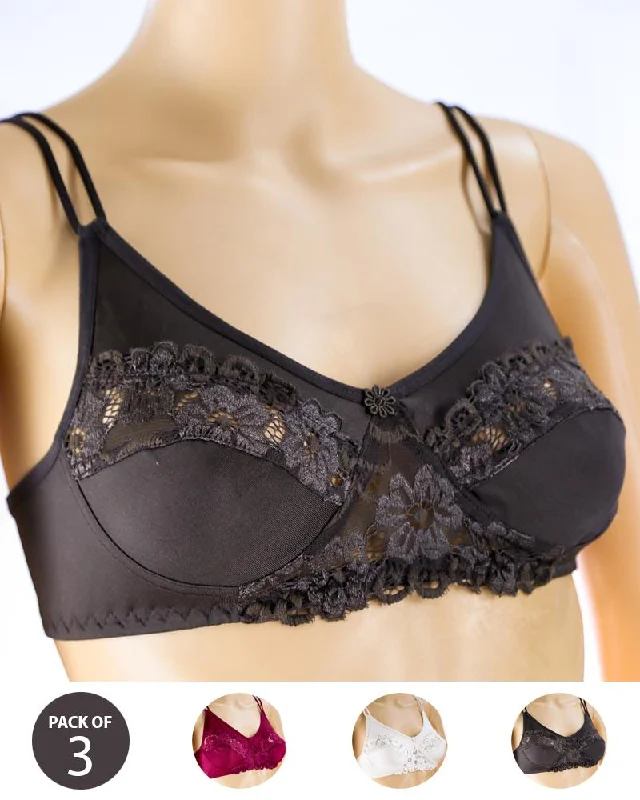Women's push - up bras for enhanced cleavageWomen's push - up bras for enhanced cleavagePack of 3 - Madam Bra - BOE - Non Padded, Non Wired Bra, Soft Jersey Cotton Lace Bra Women's push - up bras for enhanced cleavageWomen's push - up bras for enhanced cleavagePack of 3 - Madam Bra - BOE - Non Padded, Non Wired Bra, Soft Jersey Cotton Lace Bra
