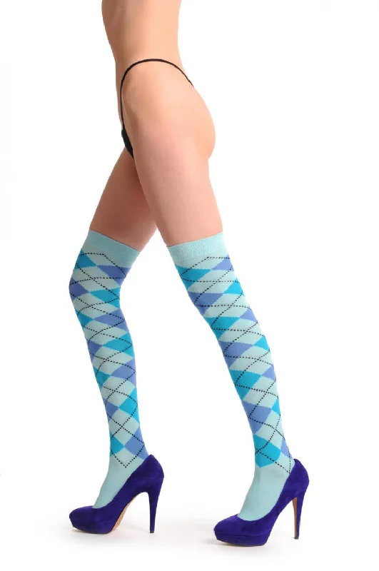 Women's silk - lined socks for a luxurious feelArgyle Blue Sky Blue & navy Blue