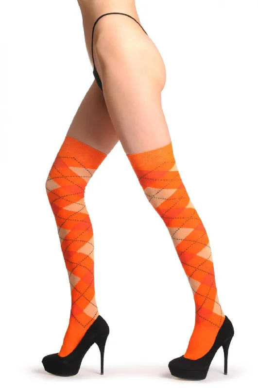 Women's moisture - wicking socks for sportsArgyle Peach Orange & Dark Orange