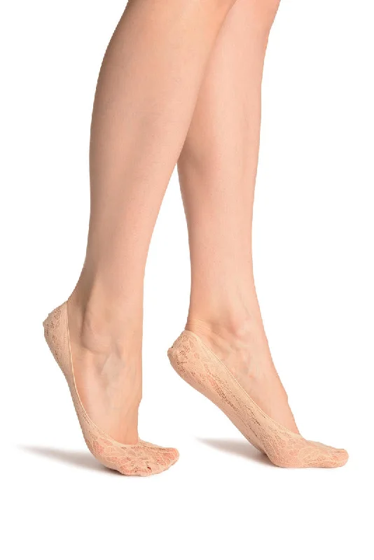 Women's cashmere - blend socks for extra softnessBeige Crochet Floral Lace Footies