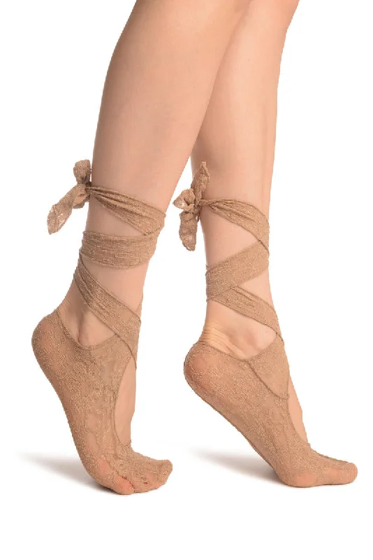 Women's microfiber socks for a lightweight optionBeige Stretch Lace Ballet Pointe Footies Women's microfiber socks for a lightweight optionBeige Stretch Lace Ballet Pointe Footies