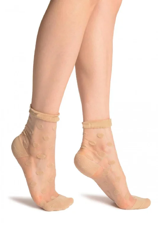 Women's silk - lined socks for a luxurious feelBeige Woven Polka Dot On Invisible Mesh Ankle High Socks Women's silk - lined socks for a luxurious feelBeige Woven Polka Dot On Invisible Mesh Ankle High Socks