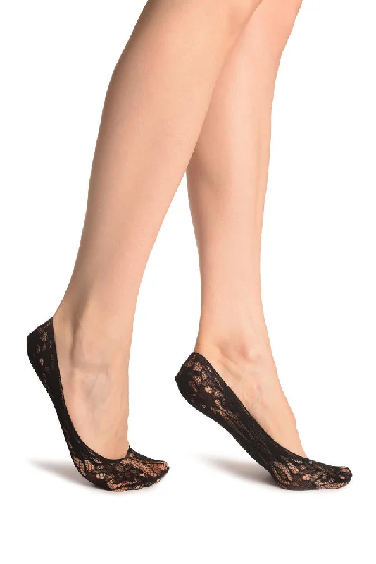 Women's quick - dry socks for water activitiesBlack Crochet Floral Lace Footies