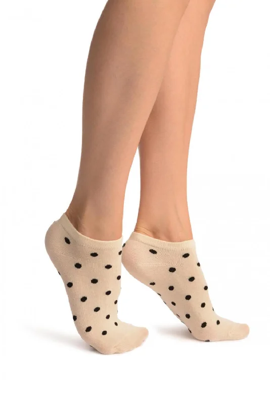 Women's satin - trimmed socks for a touch of eleganceBlack Polka Dot On Cream Footies Socks Women's satin - trimmed socks for a touch of eleganceBlack Polka Dot On Cream Footies Socks