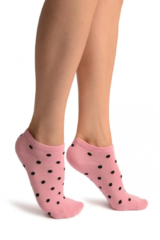 Women's non - slip socks for safetyBlack Polka Dot On Pink Footies Socks