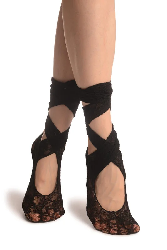 Women's adjustable - fit socks for a customized feelBlack Stretch Lace Ballet Pointe Footies Women's adjustable - fit socks for a customized feelBlack Stretch Lace Ballet Pointe Footies