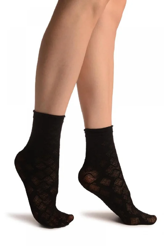 Women's thigh - high socks in a fishnet patternBlack With Transparent Diamonds Ankle High Socks Women's thigh - high socks in a fishnet patternBlack With Transparent Diamonds Ankle High Socks