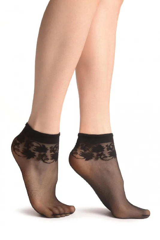 Women's cotton blend socks for breathabilityBlack With Wine Leaves Socks Ankle High