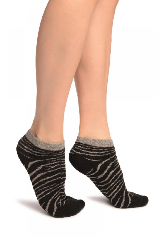 Women's satin - trimmed socks for a touch of eleganceBlack Zebra Angora Footies Socks Women's satin - trimmed socks for a touch of eleganceBlack Zebra Angora Footies Socks