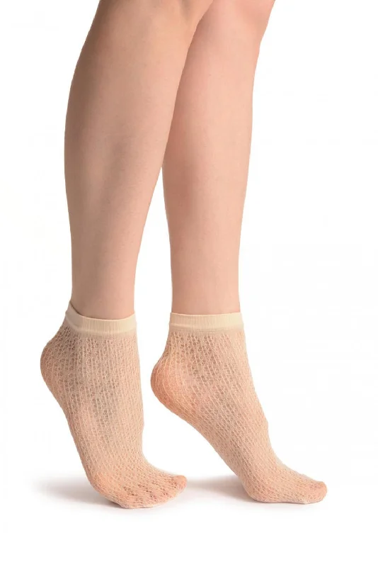 Women's ankle socks with a frilly edgeCream Crochet Polka Lace Socks Ankle High