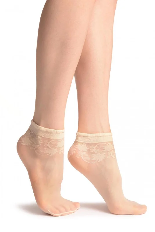 Women's silk - lined socks for a luxurious feelCream With Wine Leaves Socks Ankle High Women's silk - lined socks for a luxurious feelCream With Wine Leaves Socks Ankle High