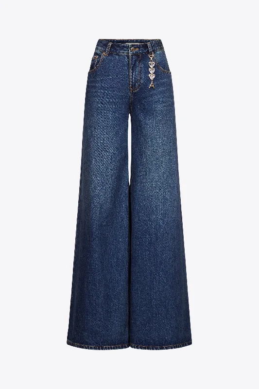Women's polka - dot dressy pants Distressed women jeans for a trendy and edgy look Crystal Heart Charm Wide Leg Jean