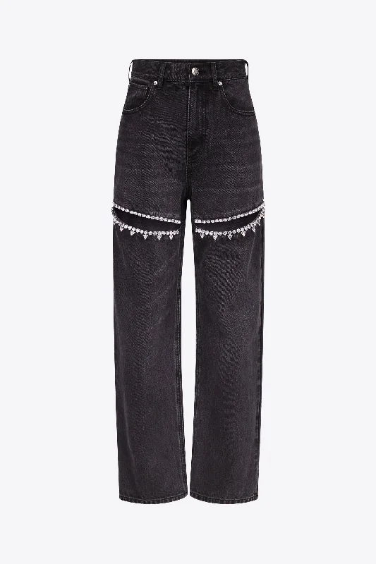 Women's long - length casual pants Straight - leg women jeans with a classic and timeless appeal Crystal Slit Jean
