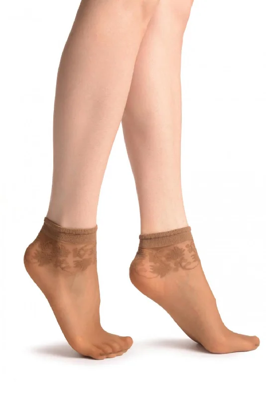Women's over - the - calf socks with a stripe designDark Beige With Wine Leaves Socks Ankle High Women's over - the - calf socks with a stripe designDark Beige With Wine Leaves Socks Ankle High