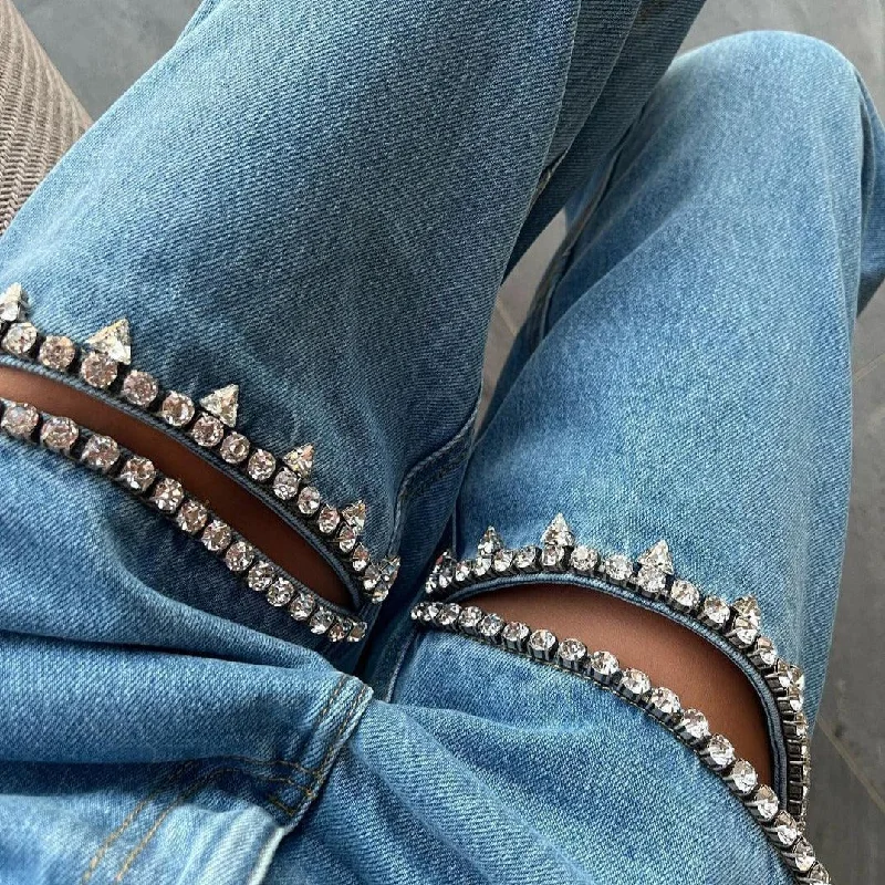 Women's denim shorts - style pants Light - wash women jeans for a fresh and summery appearance Disco Darling Embellished Cutout High-Rise Jeans