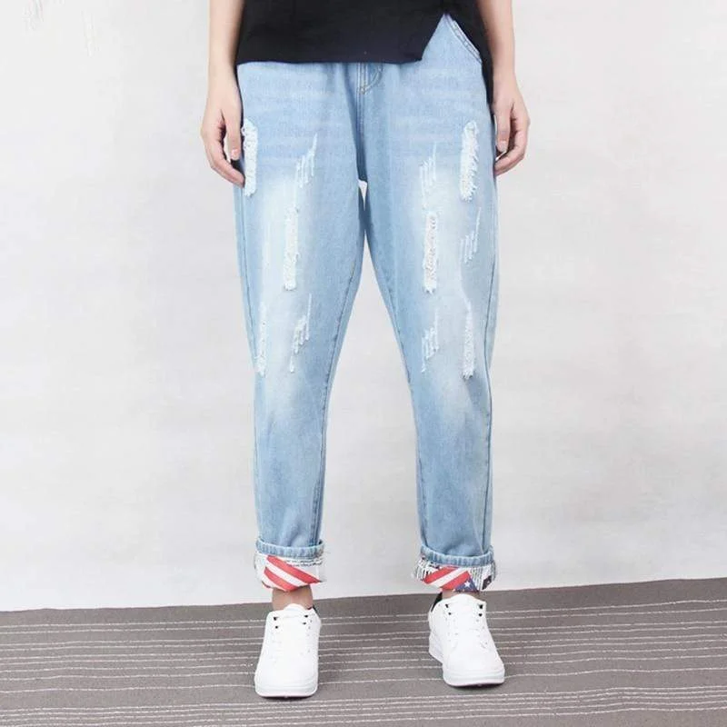 Women's spring - fresh floral pants Skinny women jeans with a form - fitting design Distressed Loose Harem Jeans Women's spring - fresh floral pants Skinny women jeans with a form - fitting design Distressed Loose Harem Jeans