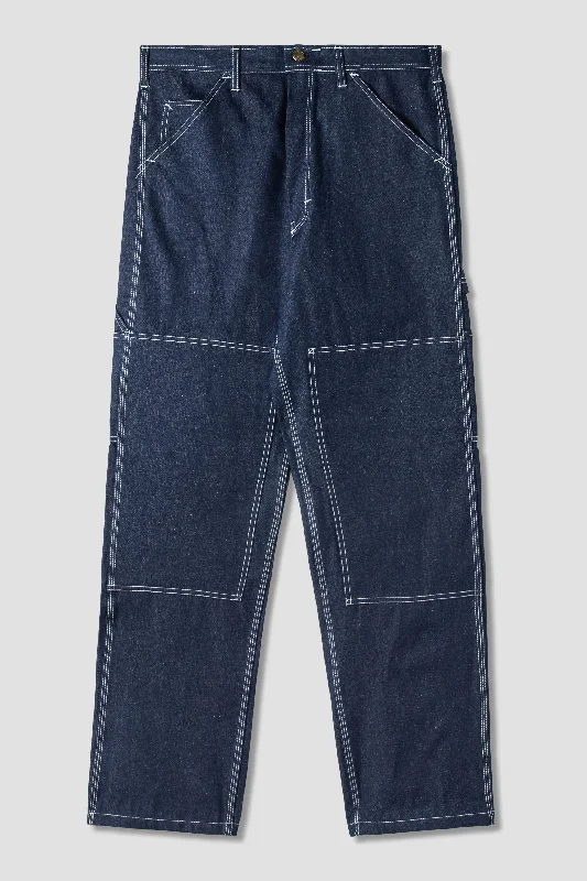 Women's button - fly jeans pants Wide - leg women jeans for a modern and relaxed vibe Double Knee Painter Pant (Indigo Denim)