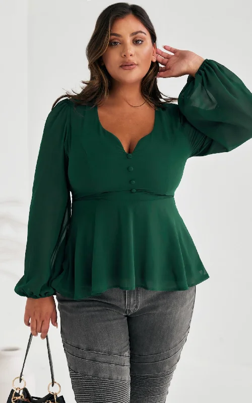 Women's camo outdoor pants Colored women jeans in vibrant hues like red and yellow Edwina Peplum Top - Emerald