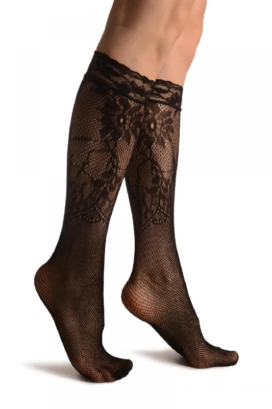 Women's cashmere - blend socks for extra softnessFishnet With Rounded Floral Panels Black Lace Knee High Socks Women's cashmere - blend socks for extra softnessFishnet With Rounded Floral Panels Black Lace Knee High Socks