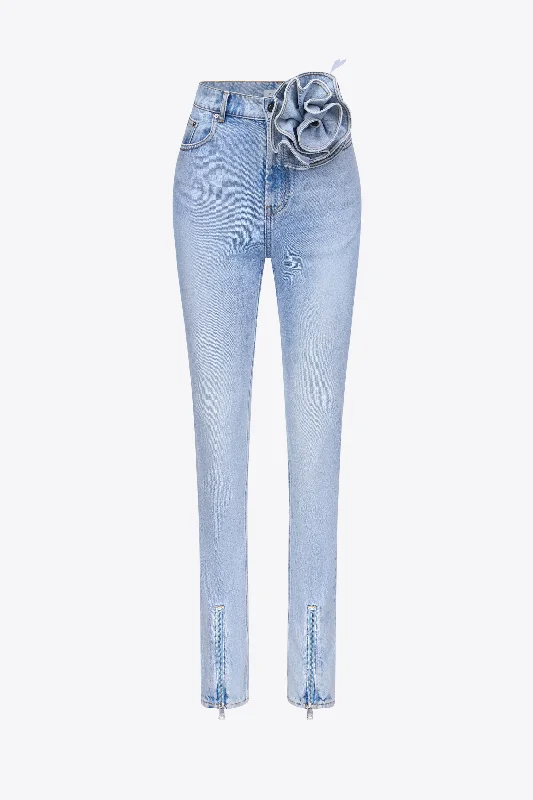 Women's winter - warm fleece - lined pants Bootcut women jeans to complement various shoe styles Flower Corsage Ankle Zip Jean