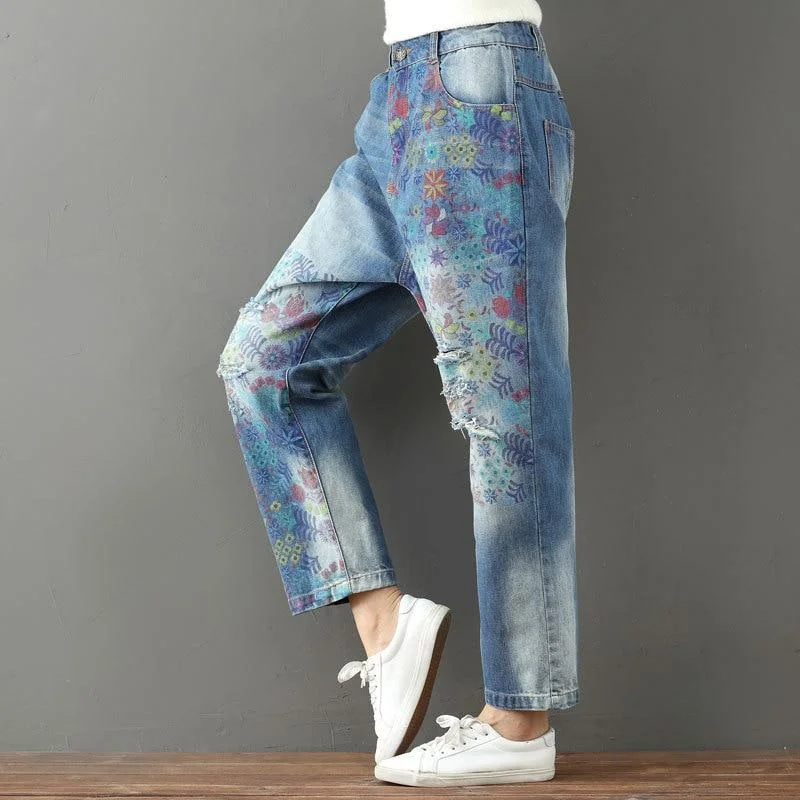 Women's sustainable fashion pants Jeggings women jeans combining the comfort of leggings and style of jeans Funky Vibes Loose Floral Jeans Women's sustainable fashion pants Jeggings women jeans combining the comfort of leggings and style of jeans Funky Vibes Loose Floral Jeans