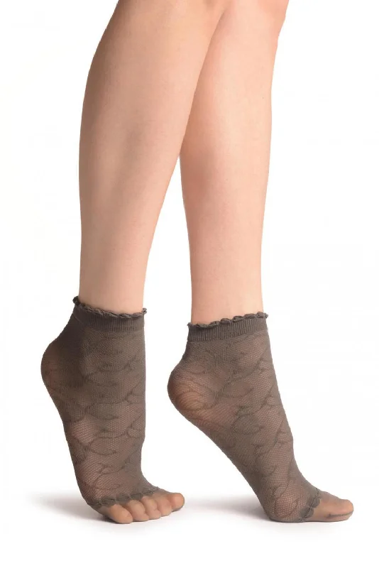 Women's knee - high socks with lace trimGrey Patterned Mesh & Sheer Toes Socks Ankle High Women's knee - high socks with lace trimGrey Patterned Mesh & Sheer Toes Socks Ankle High