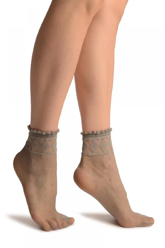 Women's silk - lined socks for a luxurious feelGrey With Little Dots And Diamonds Silky Comfort Top Ankle High Socks Women's silk - lined socks for a luxurious feelGrey With Little Dots And Diamonds Silky Comfort Top Ankle High Socks