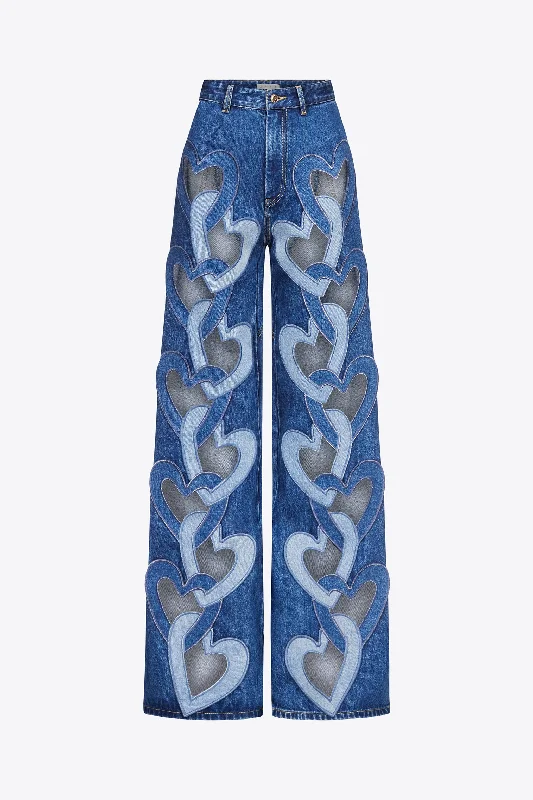 Women's kids - inspired printed pants Colored women jeans in vibrant hues like red and yellow Heart Cutout Wide Leg Jean