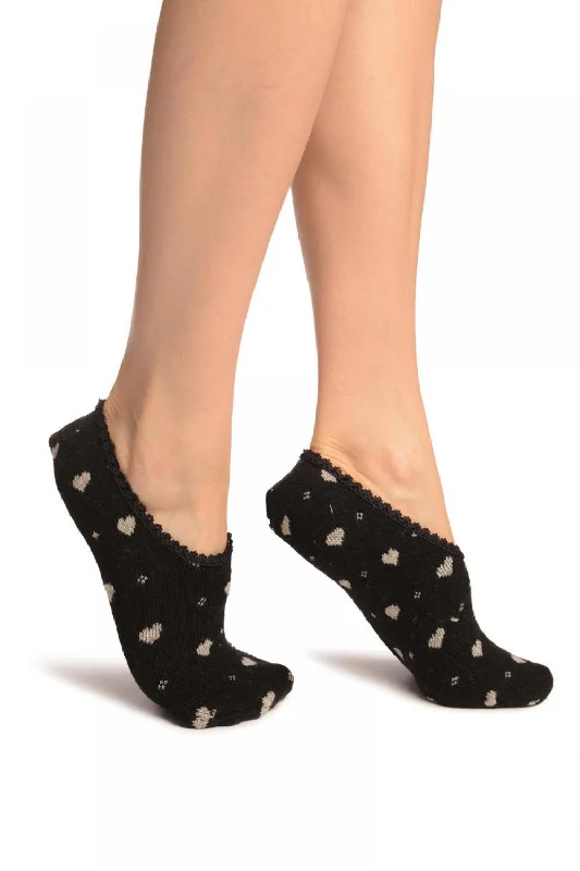 Women's adjustable - fit socks for a customized feelHearts On Black With Lace Trim Angora Footies Socks Women's adjustable - fit socks for a customized feelHearts On Black With Lace Trim Angora Footies Socks