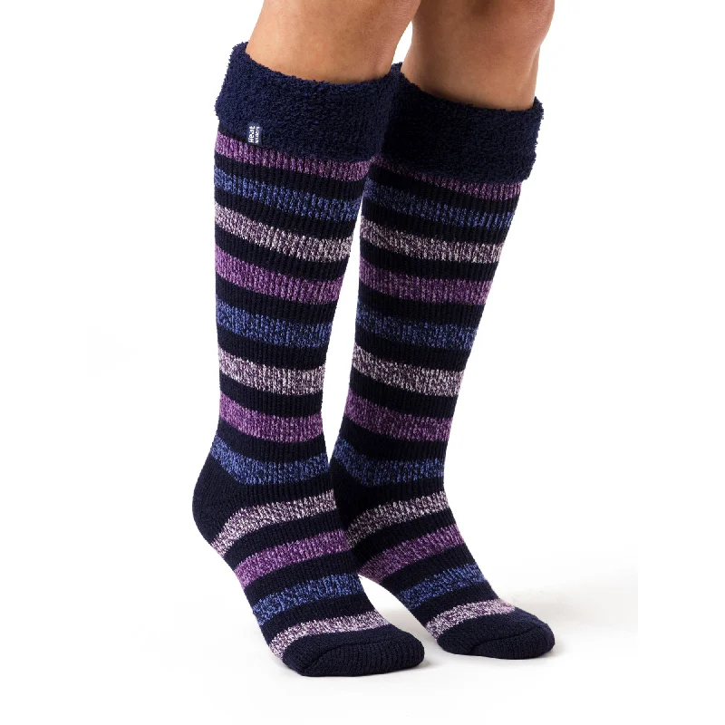 Women's cashmere - blend socks for extra softnessLadies Original Hellebore Wellington Boot Socks - Navy & Purple Stripe Women's cashmere - blend socks for extra softnessLadies Original Hellebore Wellington Boot Socks - Navy & Purple Stripe