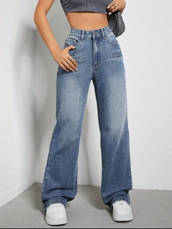 Women's pants with stretch panels Light - wash women jeans for a fresh and summery appearance High Rise Wide Leg Jeans with Pockets