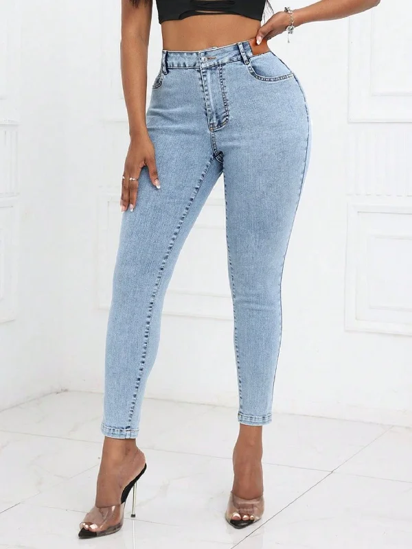 Women's pants for dancing Acid - wash women jeans with a retro finish High Waist Skinny Jeans with Pockets