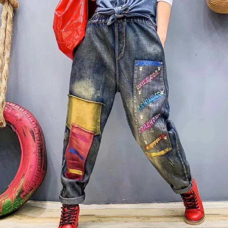 Women's ruffled hem dress pants Cargo women jeans with multiple pockets for added functionality High Waisted Boyfriend Patchwork Jeans Women's ruffled hem dress pants Cargo women jeans with multiple pockets for added functionality High Waisted Boyfriend Patchwork Jeans