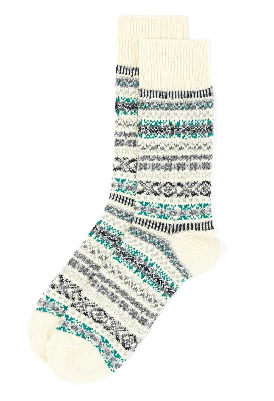 Women's knee - high socks with lace trimROTOTO Jacquard Fairisle Crew Socks - Ivory