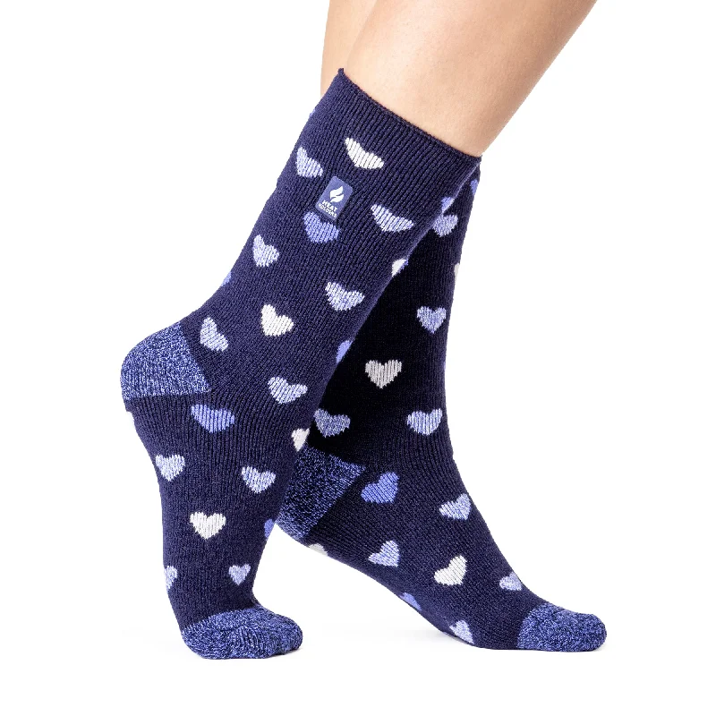 Women's satin - trimmed socks for a touch of eleganceLadies Lite Jasmine Socks - Navy Hearts Women's satin - trimmed socks for a touch of eleganceLadies Lite Jasmine Socks - Navy Hearts