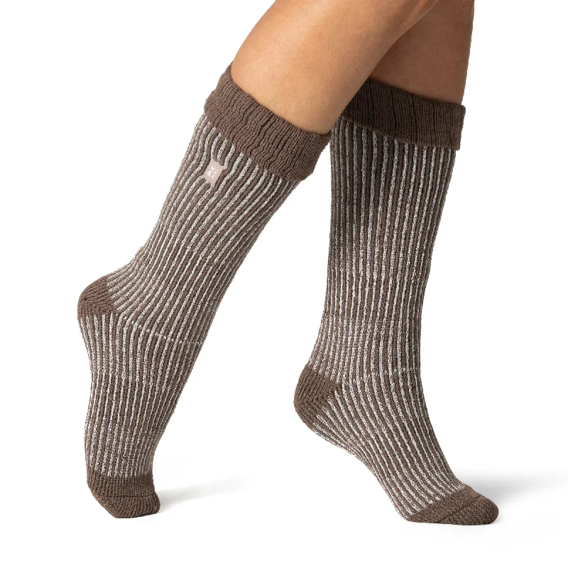Women's nylon - reinforced socks for durabilityLadies Original Begonia Long Boot Socks With Turnover Top - Brown & Cream Women's nylon - reinforced socks for durabilityLadies Original Begonia Long Boot Socks With Turnover Top - Brown & Cream