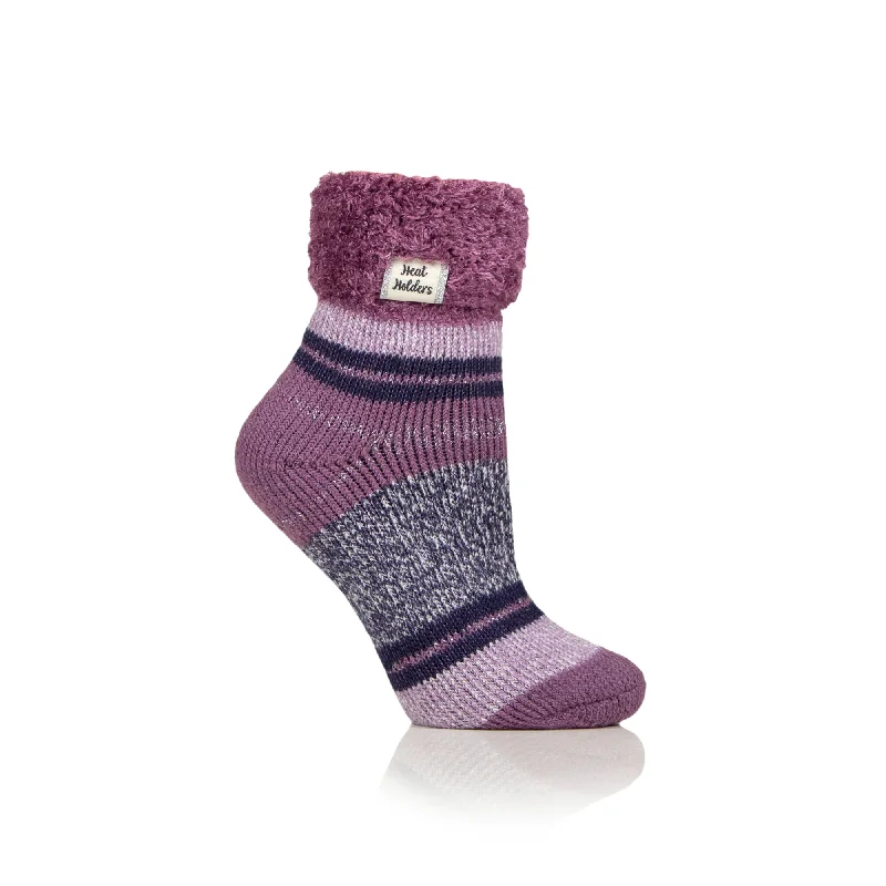 Women's bamboo fiber socks for eco - friendlinessLadies Original Halda Stripe Sleep Socks with Turnover Top - Muted Mulberry Women's bamboo fiber socks for eco - friendlinessLadies Original Halda Stripe Sleep Socks with Turnover Top - Muted Mulberry