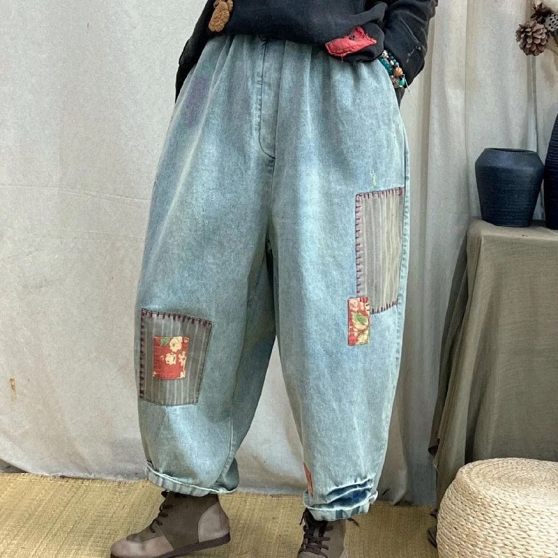 Women's sequined party pants Mom jeans for a nostalgic and casual look Loose Patchwork Boyfriend Jeans | Hippie