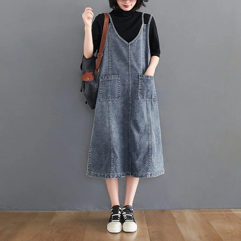Women's petite - fit skinny pants High - waisted women jeans for a flattering silhouette Luci Solid Denim Overall Dress