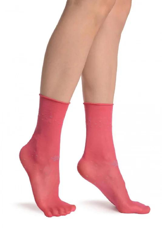 Women's cable - knit ankle socks for a cozy styleMelon Pink With Roses & Roll Down Top 20 Den Socks Ankle High Women's cable - knit ankle socks for a cozy styleMelon Pink With Roses & Roll Down Top 20 Den Socks Ankle High